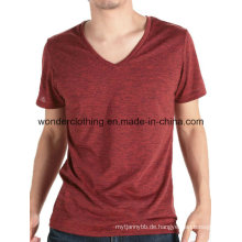Günstige Soft Polyester / Baumwolle Plain V-Ausschnitt Männer T-Shirt
